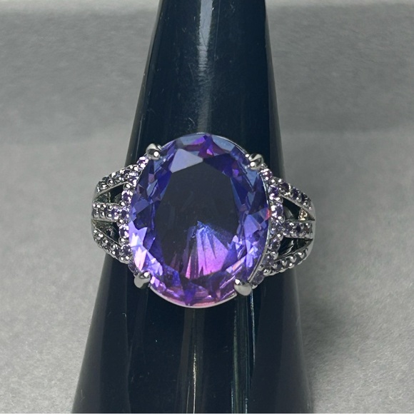 Lab created amethyst topaz silver tone fashion ring size 8 - Picture 5 of 5